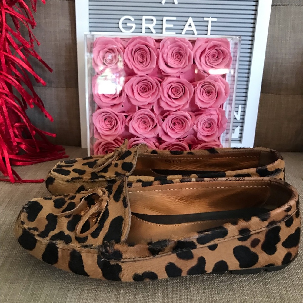 Prada Pony Fur Leopard  Loafers Animal Print Shoes